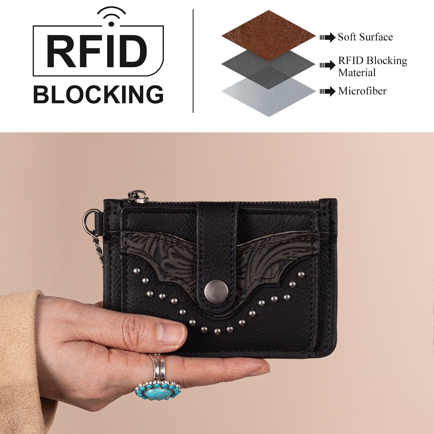 MW1323-W049  Montana West Floral Tooled Collection Key Ring Wallet