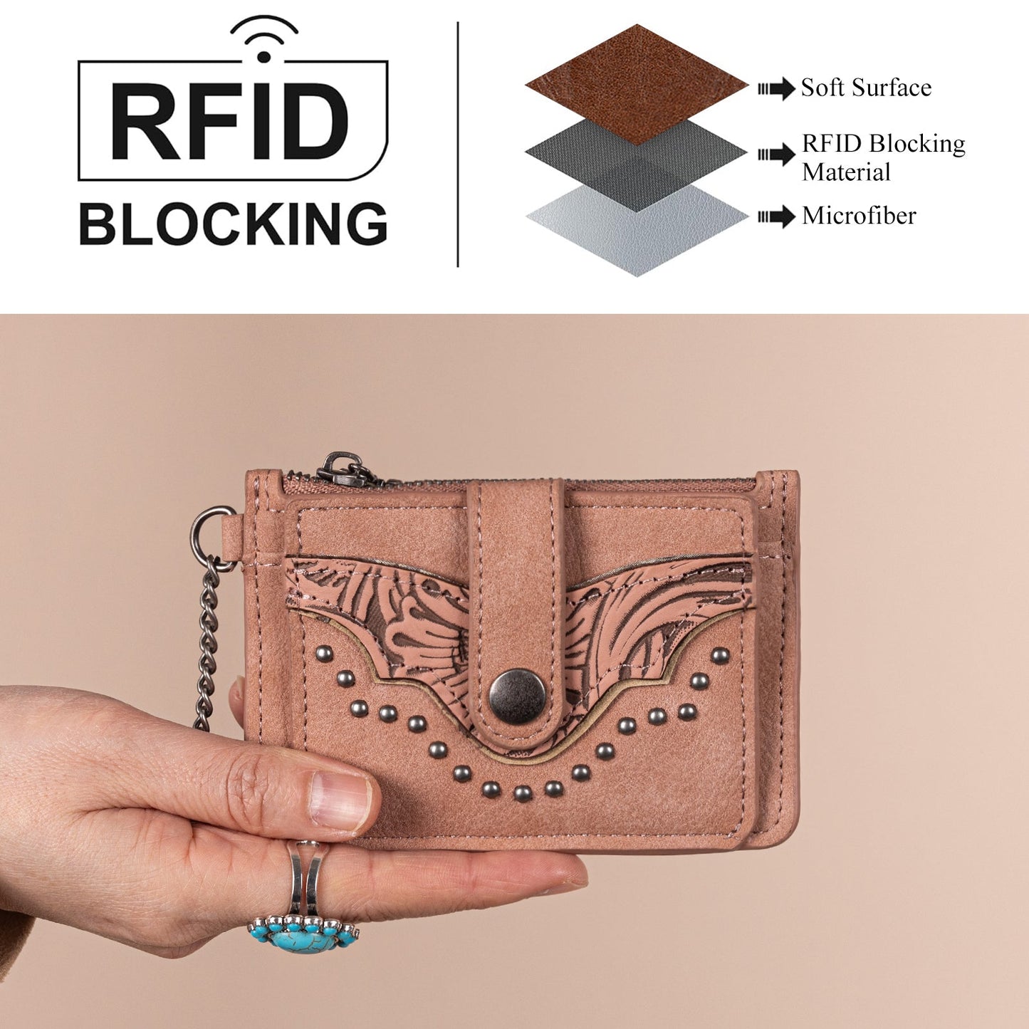 MW1323-W049  Montana West Floral Tooled Collection Key Ring Wallet