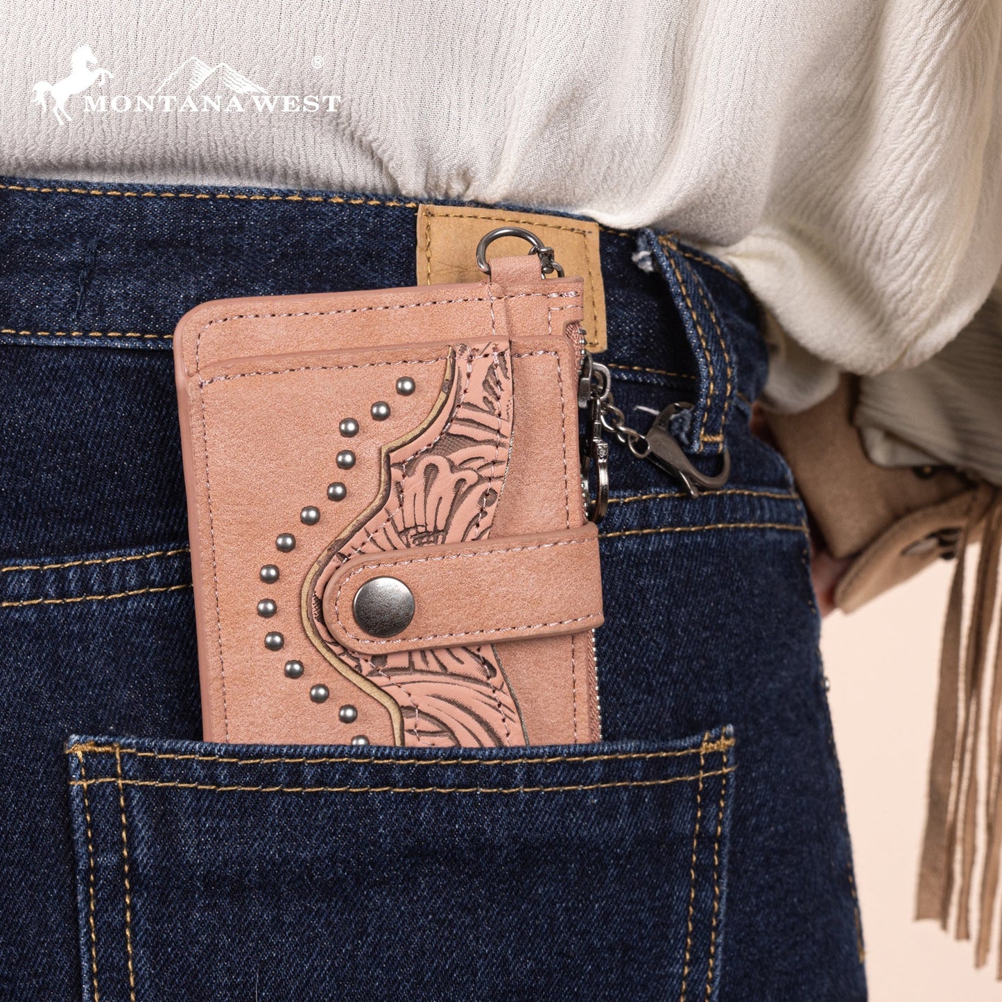 MW1323-W049  Montana West Floral Tooled Collection Key Ring Wallet