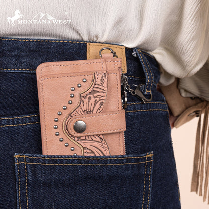 MW1323-W049  Montana West Floral Tooled Collection Key Ring Wallet