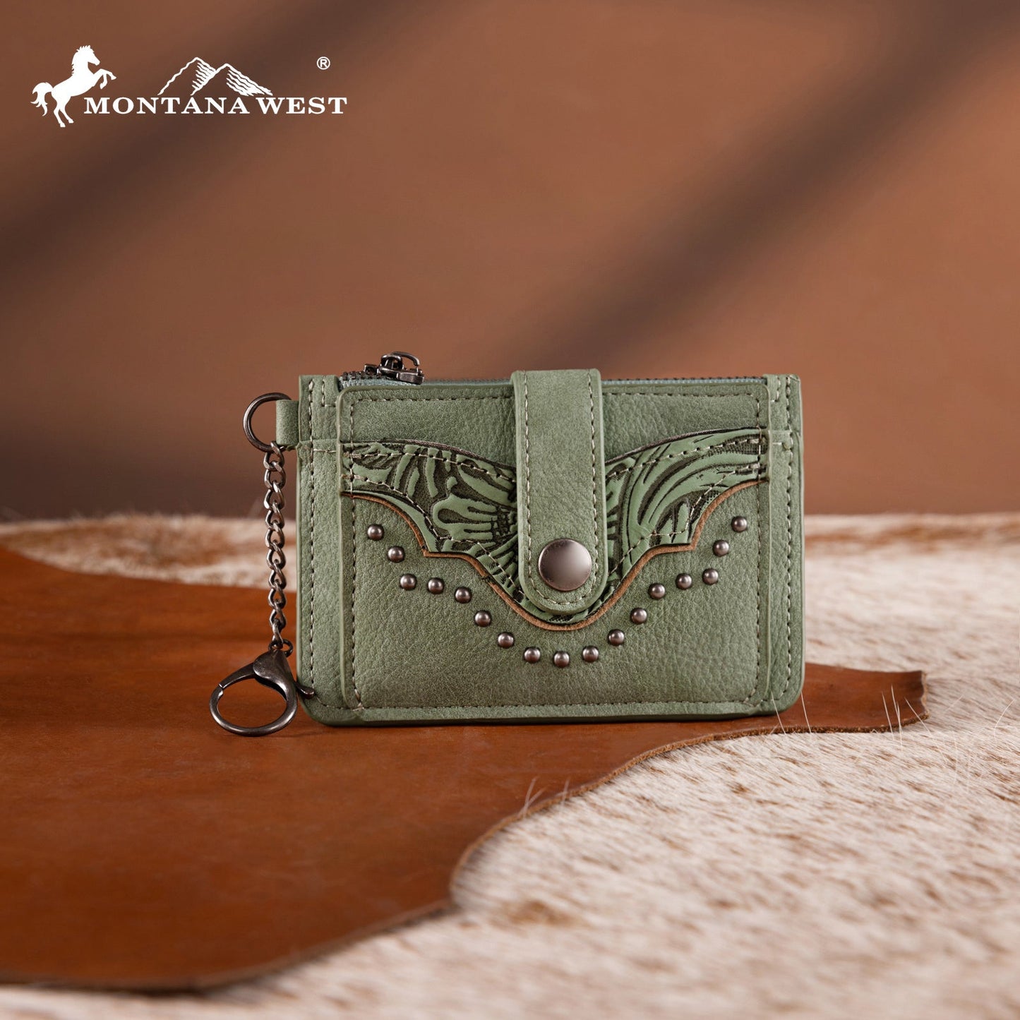 MW1323-W049  Montana West Floral Tooled Collection Key Ring Wallet