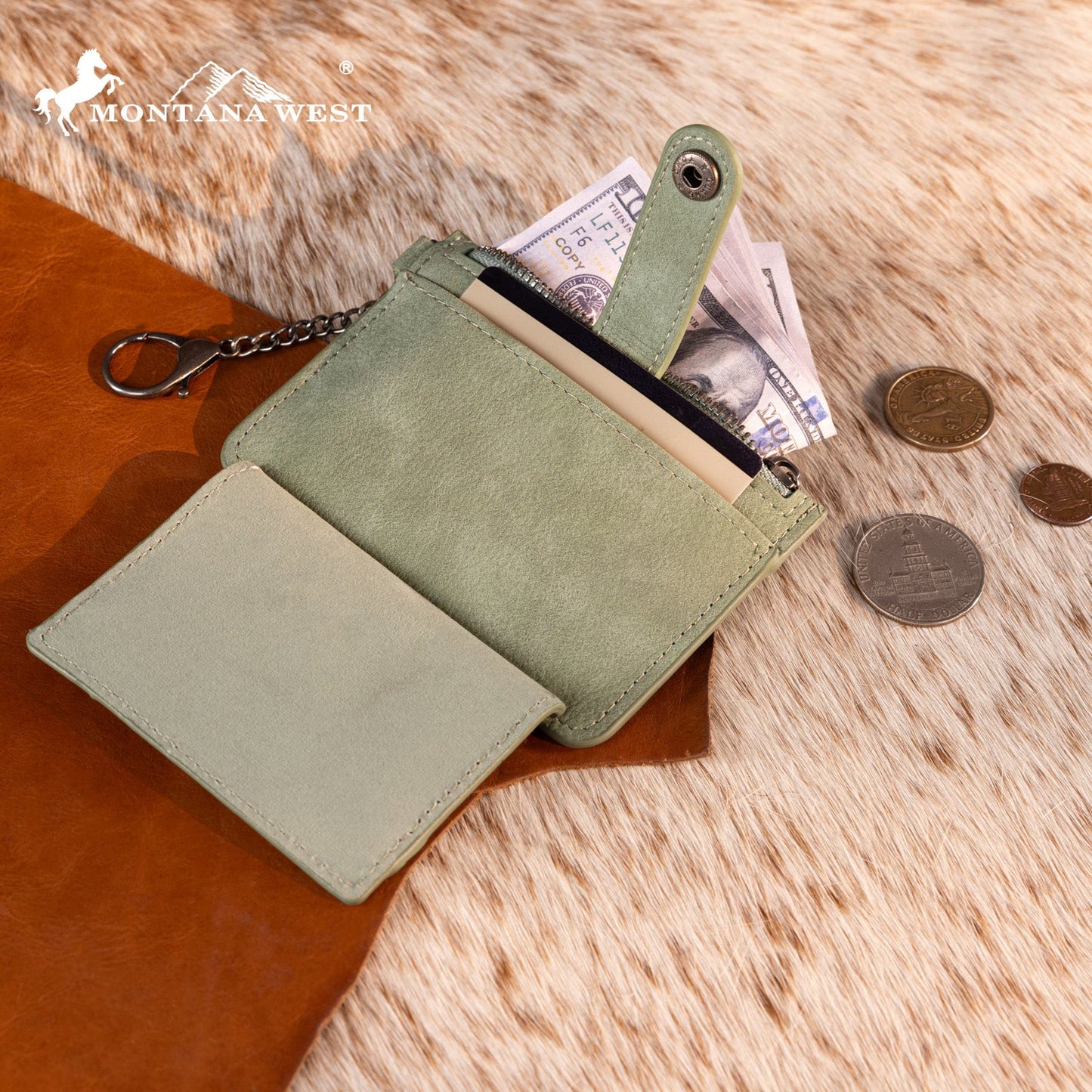 MW1323-W049  Montana West Floral Tooled Collection Key Ring Wallet