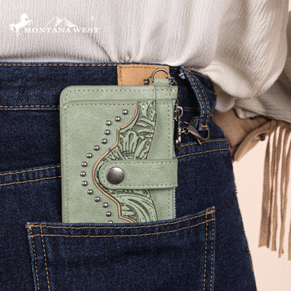MW1323-W049  Montana West Floral Tooled Collection Key Ring Wallet