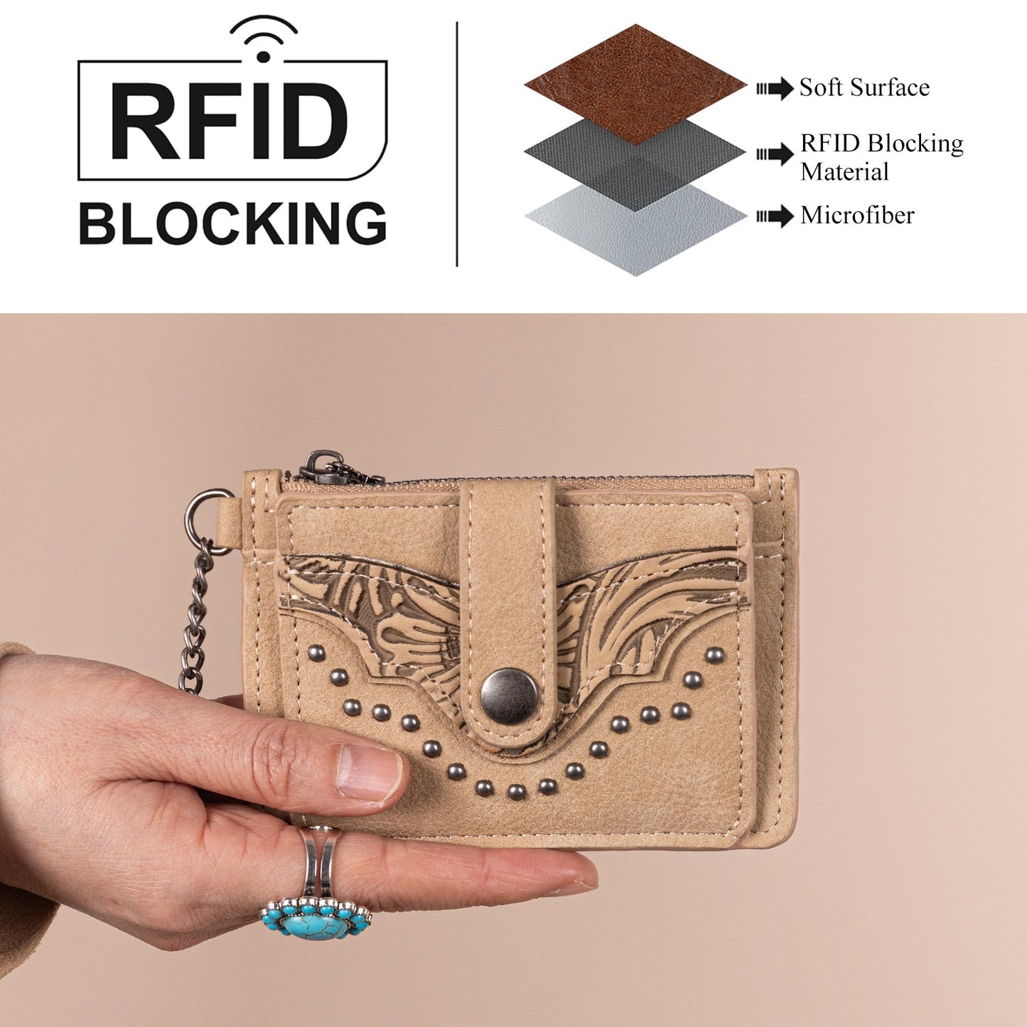 MW1323-W049  Montana West Floral Tooled Collection Key Ring Wallet