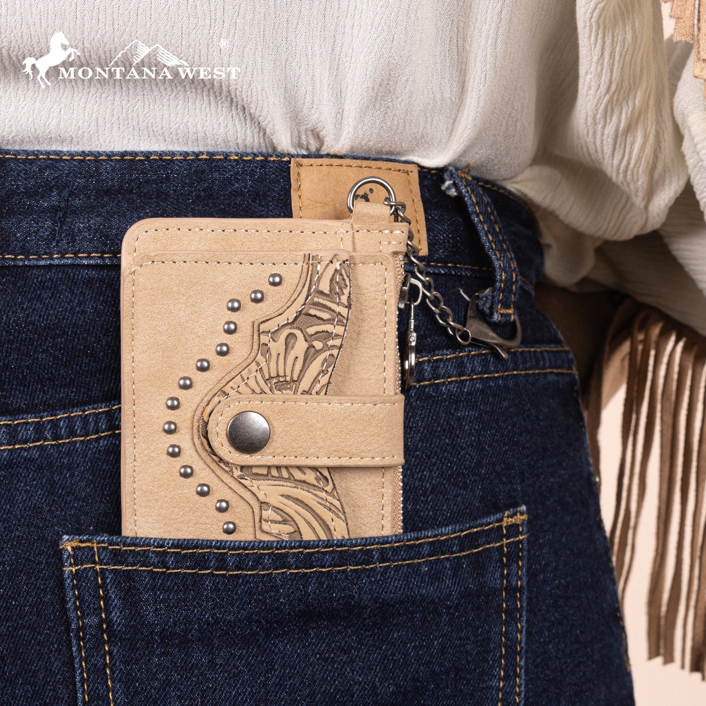 MW1323-W049  Montana West Floral Tooled Collection Key Ring Wallet