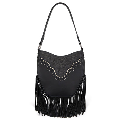 MW1323G-918  Montana West Tooled Fringe Collection Hobo Shoulder Bag