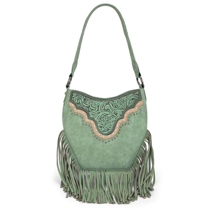 MW1323G-918  Montana West Tooled Fringe Collection Hobo Shoulder Bag