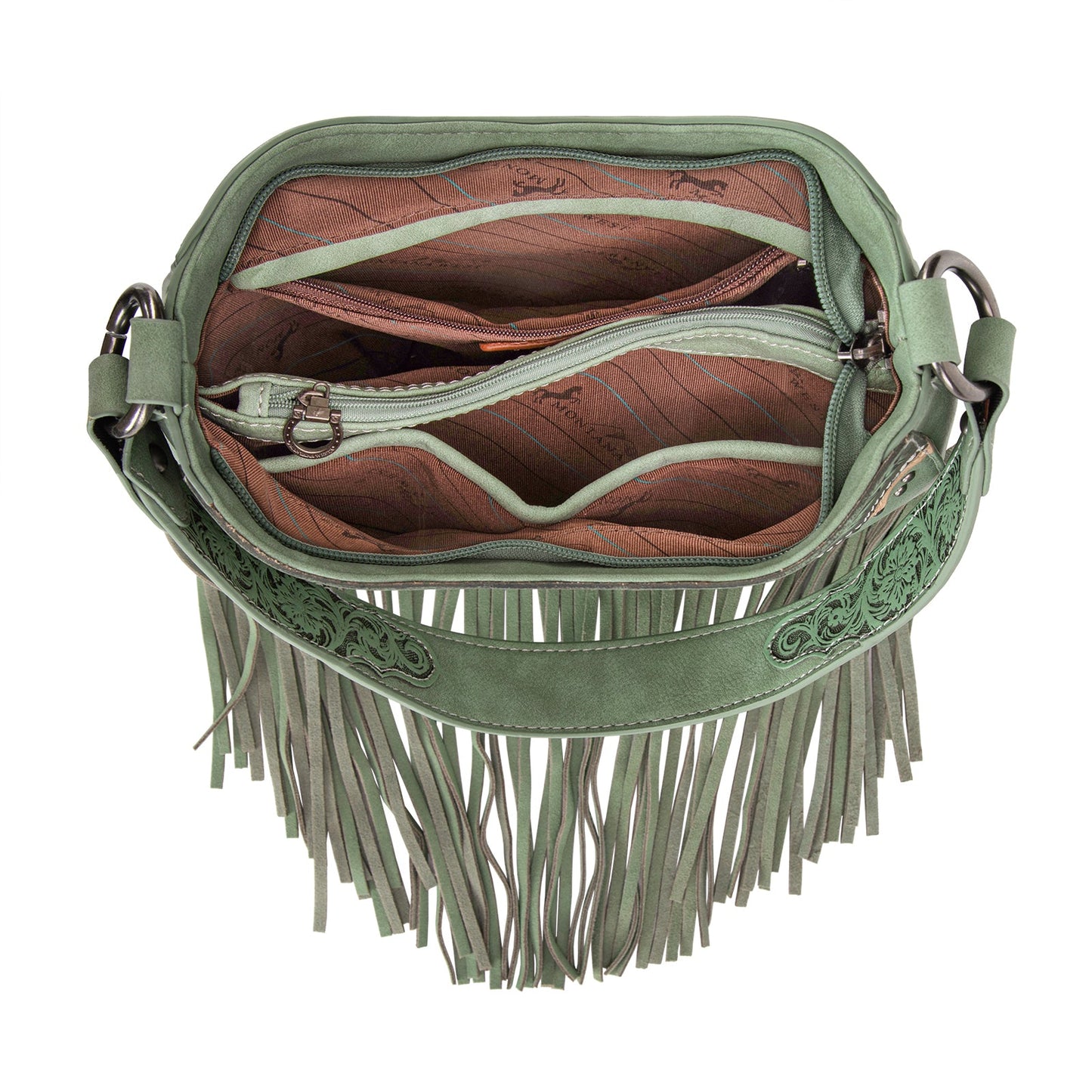 MW1323G-918  Montana West Tooled Fringe Collection Hobo Shoulder Bag