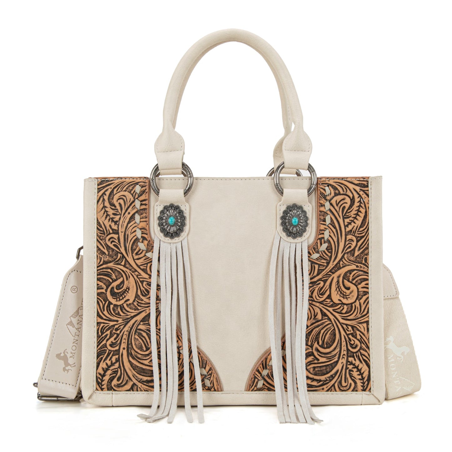 MW1339-2002  Montana West Tooled Concho Tote/Crossbody -Beige