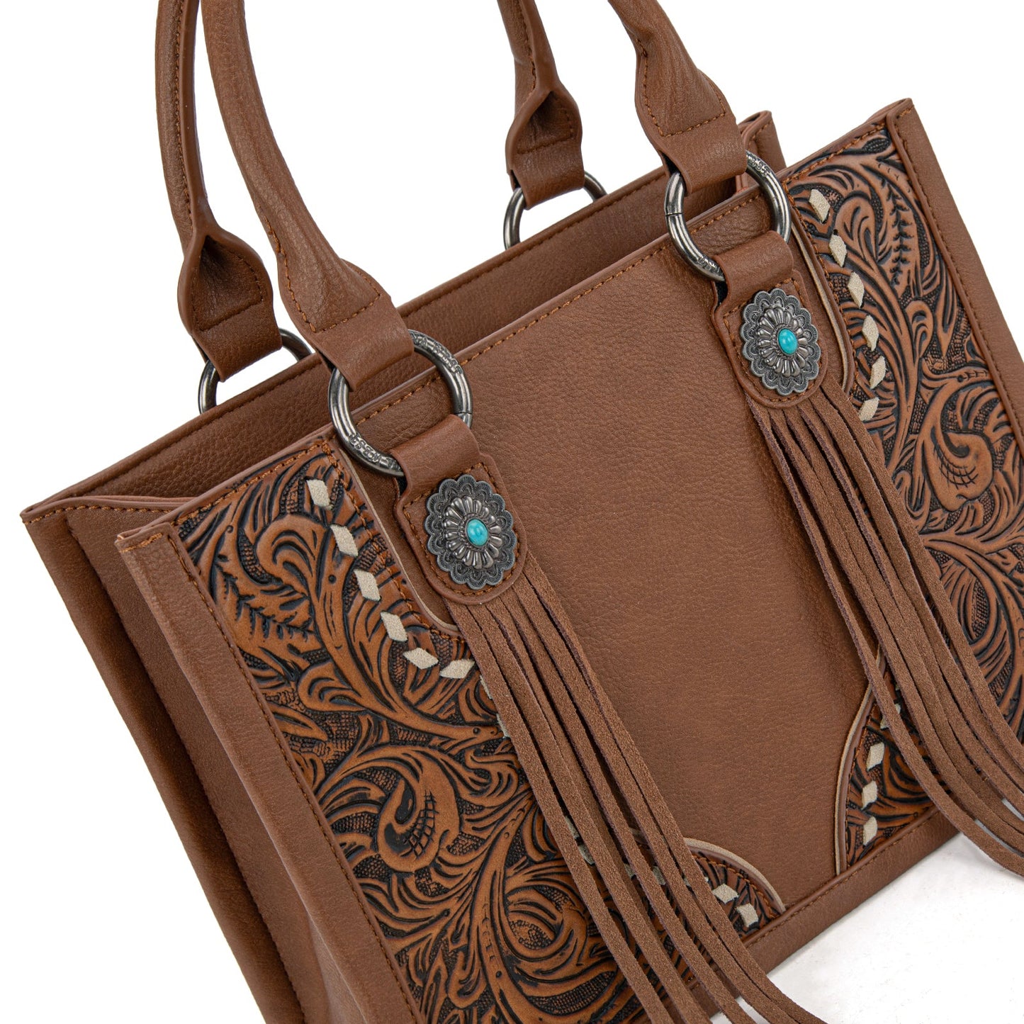 MW1339-2002  Montana West Tooled Concho Tote/Crossbody -Brown