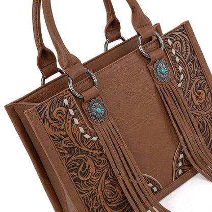 MW1339-2002  Montana West Tooled Concho Tote/Crossbody -Brown