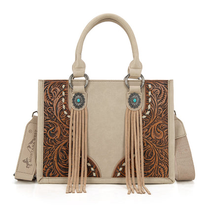 MW1339-2002  Montana West Tooled Concho Tote/Crossbody -Tan