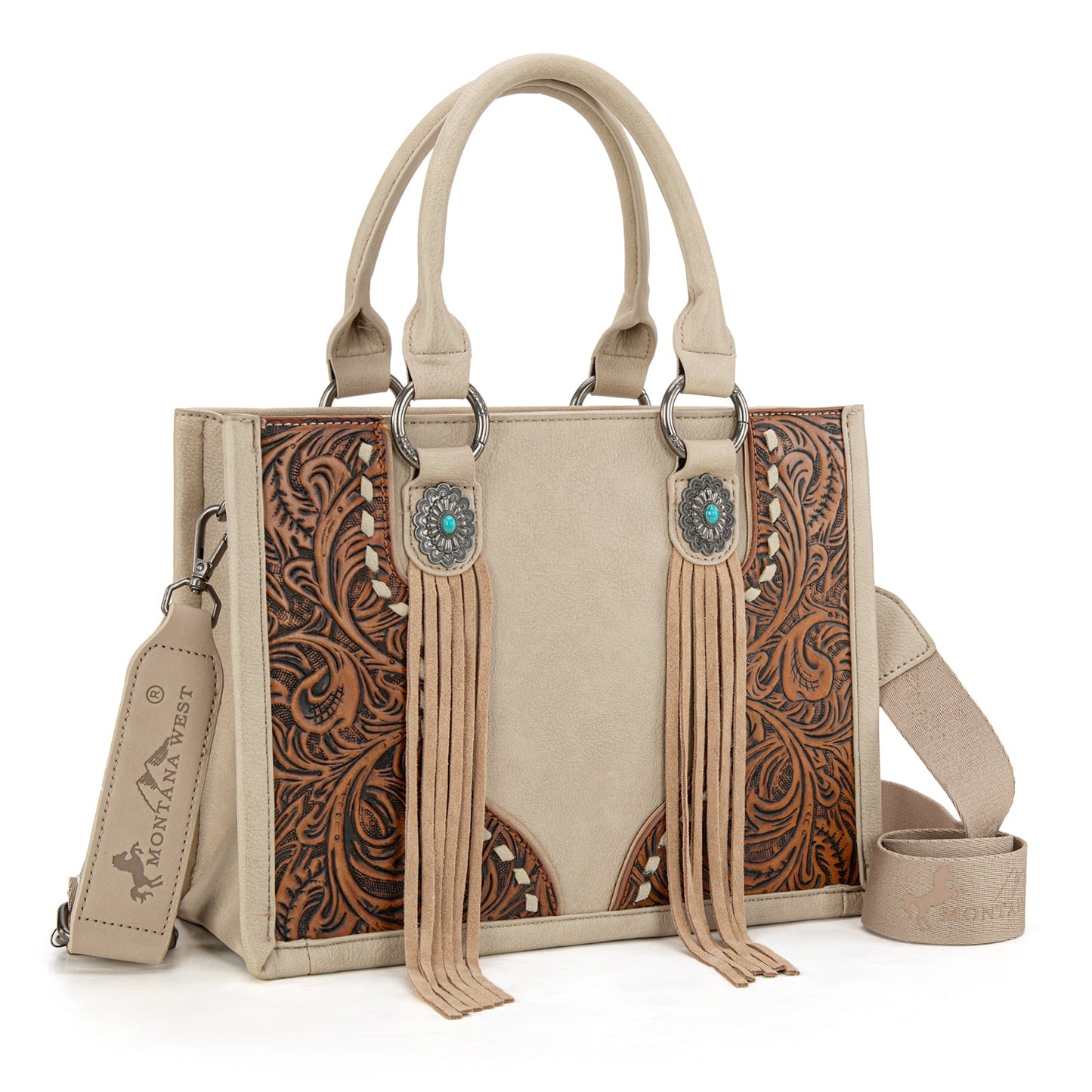 MW1339-2002  Montana West Tooled Concho Tote/Crossbody -Tan