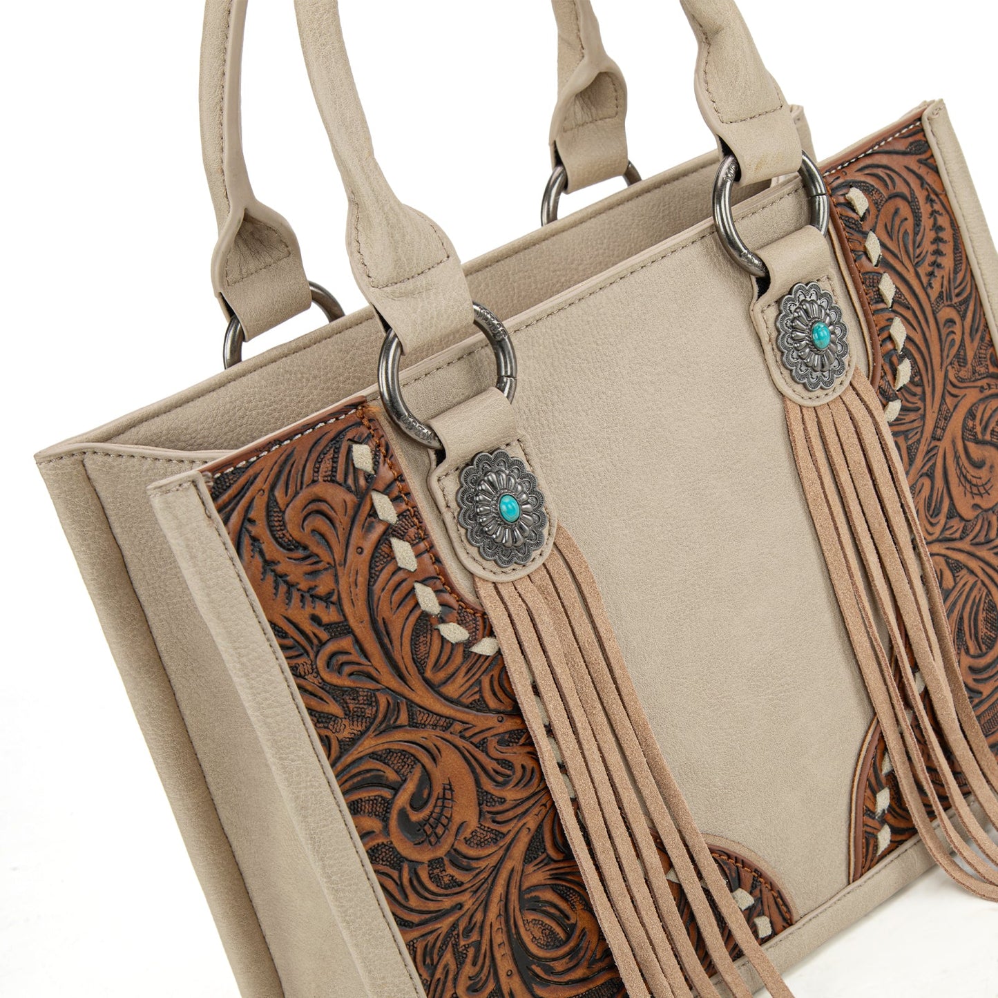 MW1339-2002  Montana West Tooled Concho Tote/Crossbody -Tan