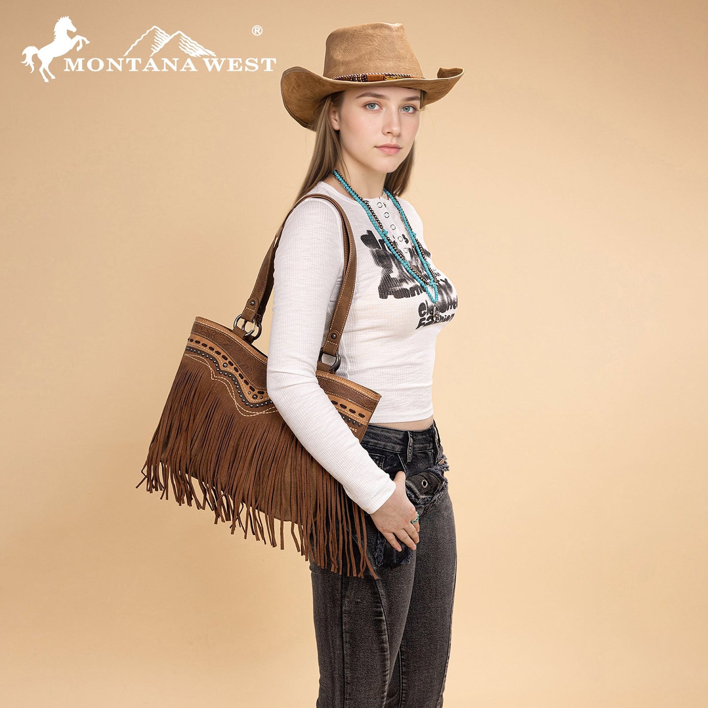 MW1340G-8317 Montana West Fringe Collection Concealed Carry Tote