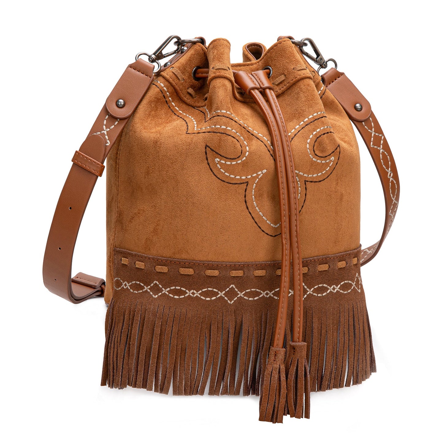 MW1341-8311 Montana West Boot Stitch Fringe Drawstring Crossbody Bag