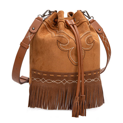 MW1341-8311 Montana West Boot Stitch Fringe Drawstring Crossbody Bag