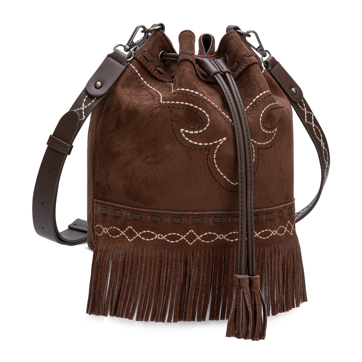MW1341-8311 Montana West Boot Stitch Fringe Drawstring Crossbody Bag