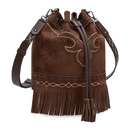 MW1341-8311 Montana West Boot Stitch Fringe Drawstring Crossbody Bag