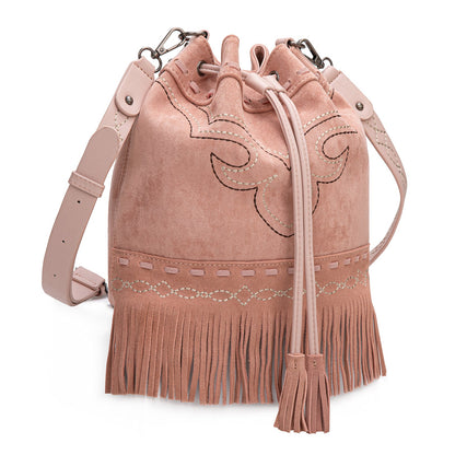 MW1341-8311 Montana West Boot Stitch Fringe Drawstring Crossbody Bag