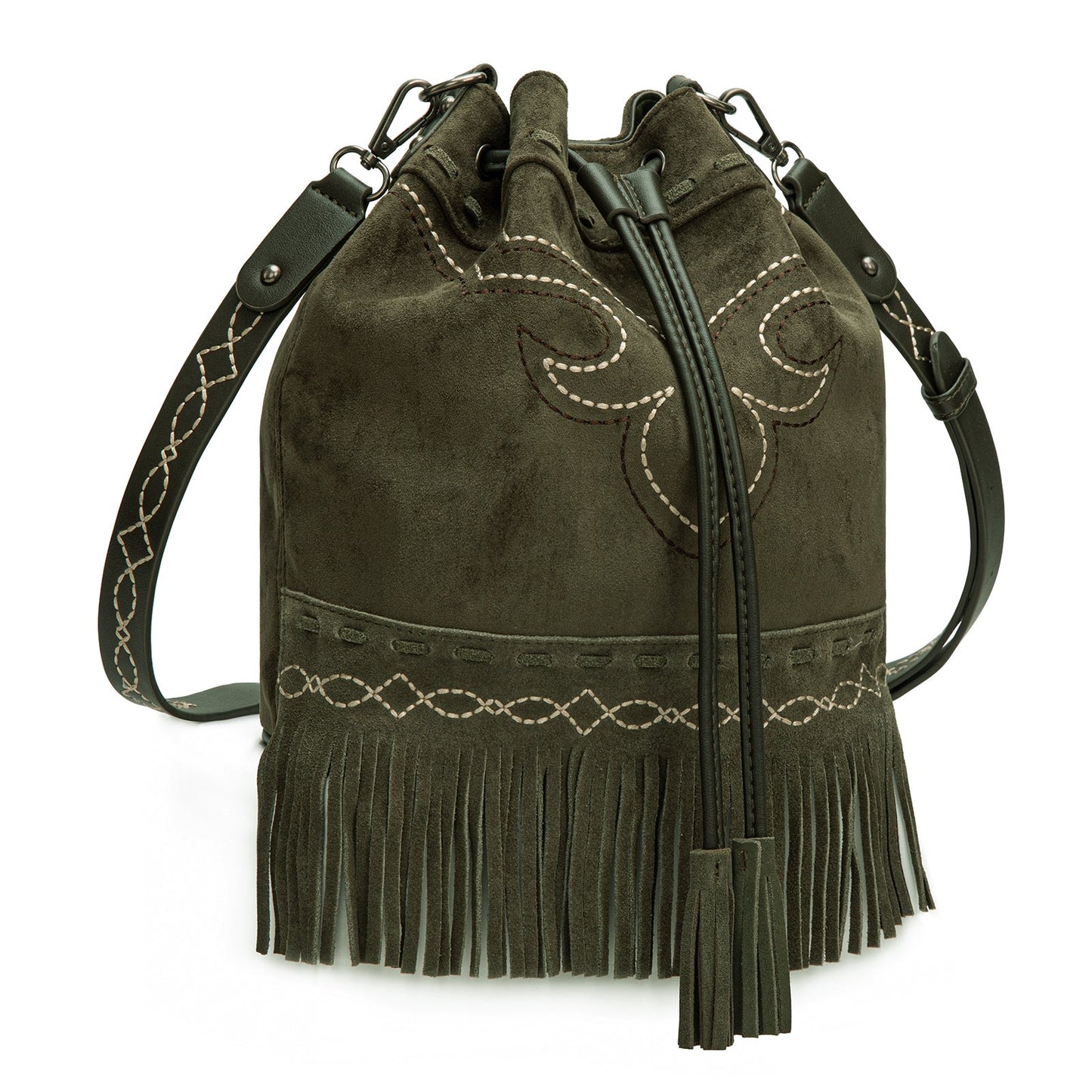 MW1341-8311 Montana West Boot Stitch Fringe Drawstring Crossbody Bag