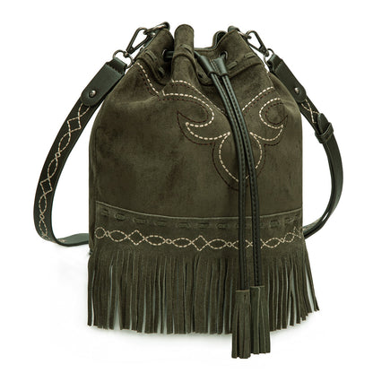 MW1341-8311 Montana West Boot Stitch Fringe Drawstring Crossbody Bag