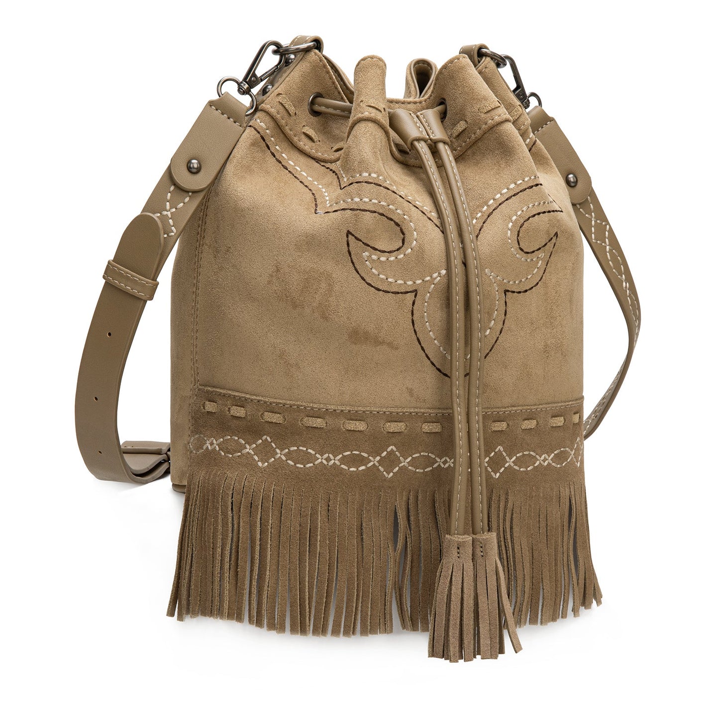MW1341-8311 Montana West Boot Stitch Fringe Drawstring Crossbody Bag