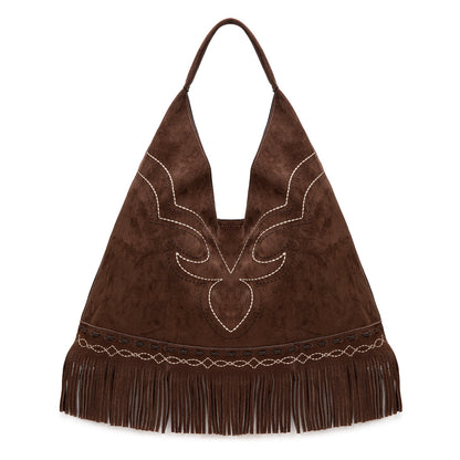 MW1341-9182   Montana West Boot Stitch Fringe Large Hobo Bag