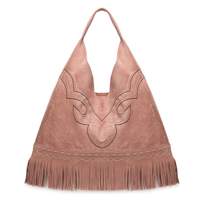 MW1341-9182   Montana West Boot Stitch Fringe Large Hobo Bag