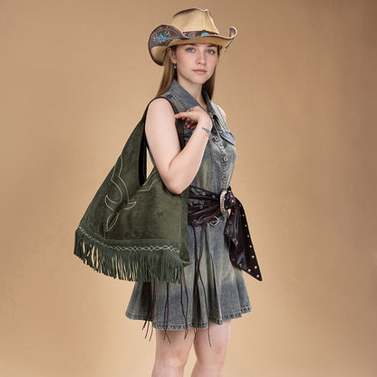 MW1341-9182   Montana West Boot Stitch Fringe Large Hobo Bag