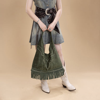 MW1341-9182   Montana West Boot Stitch Fringe Large Hobo Bag