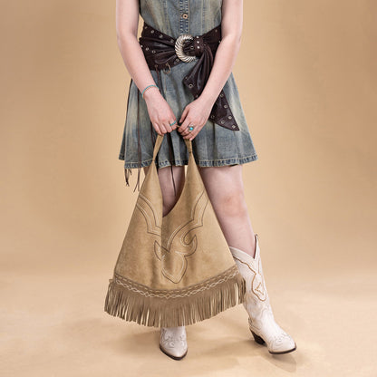 MW1341-9182   Montana West Boot Stitch Fringe Large Hobo Bag