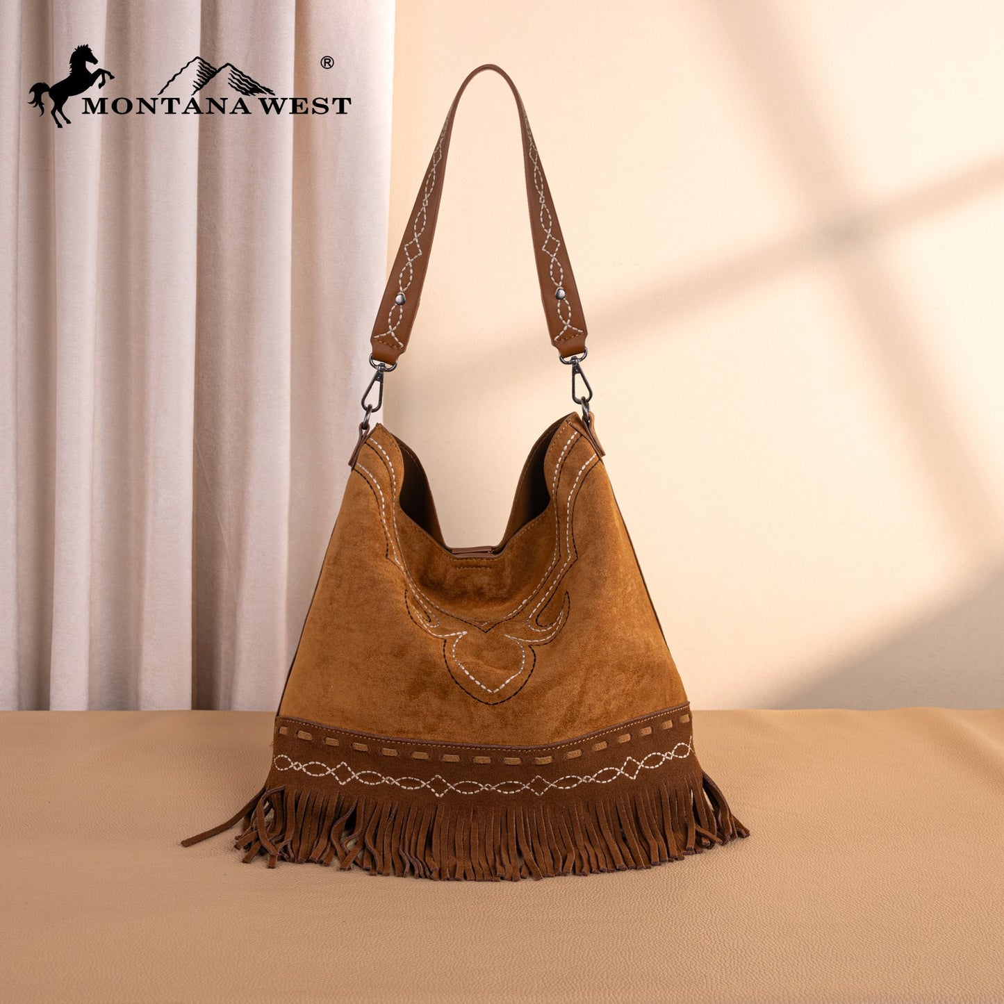 MW1341-918  Montana West Boot Stitch Fringe Hobo Bag