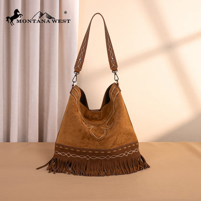 MW1341-918  Montana West Boot Stitch Fringe Hobo Bag