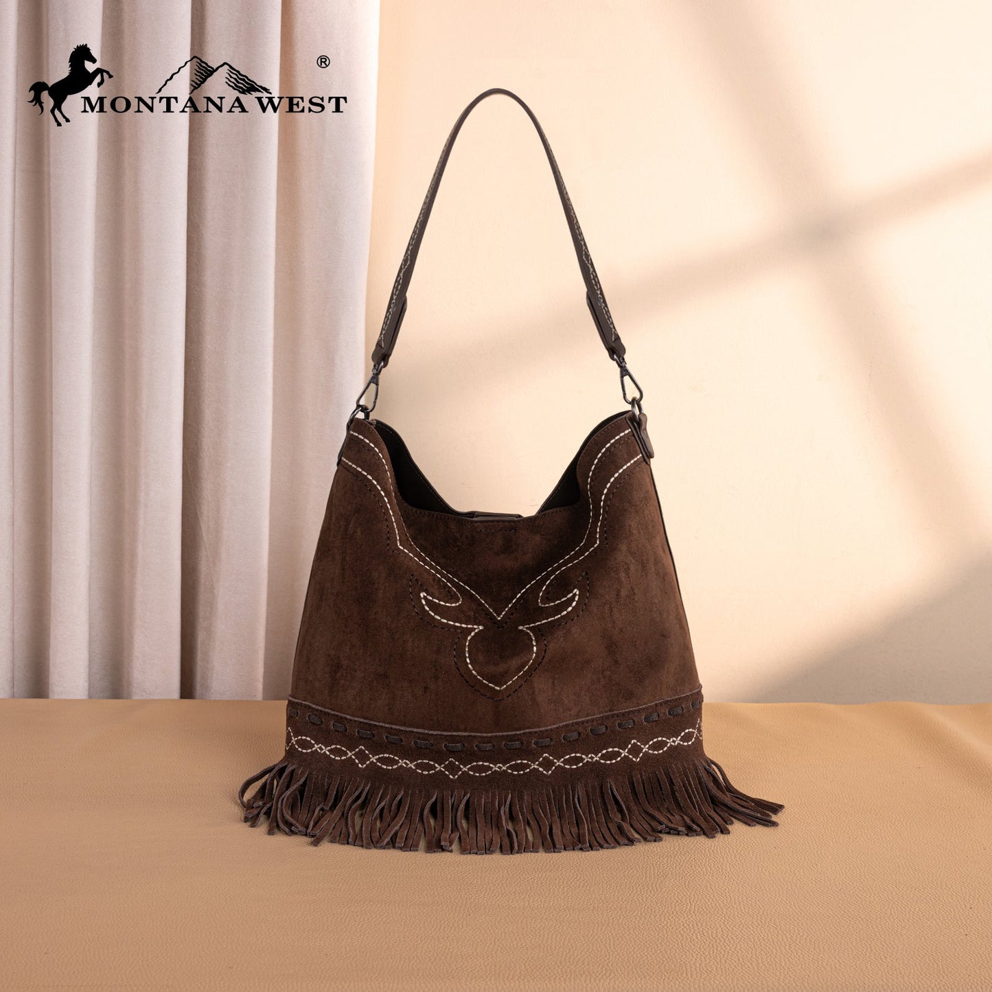 MW1341-918  Montana West Boot Stitch Fringe Hobo Bag