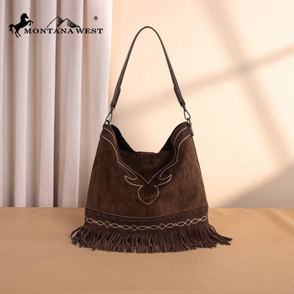 MW1341-918  Montana West Boot Stitch Fringe Hobo Bag