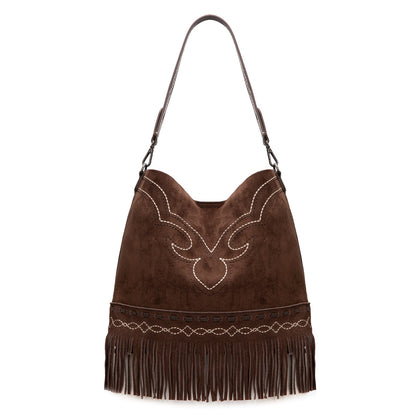 MW1341-918  Montana West Boot Stitch Fringe Hobo Bag