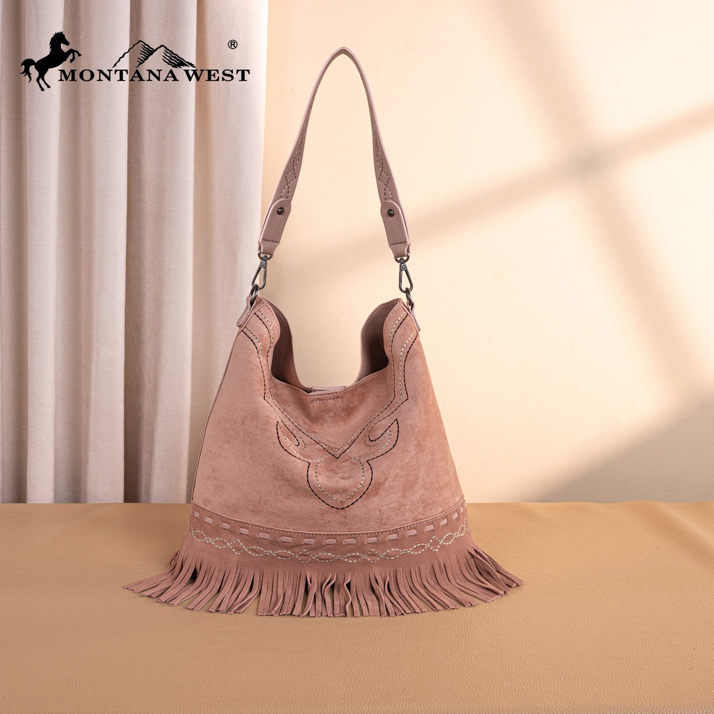 MW1341-918  Montana West Boot Stitch Fringe Hobo Bag