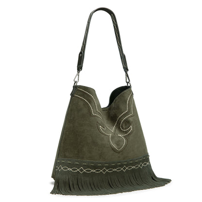 MW1341-918  Montana West Boot Stitch Fringe Hobo Bag