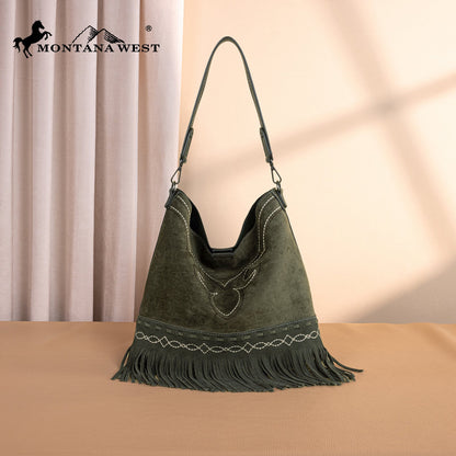 MW1341-918  Montana West Boot Stitch Fringe Hobo Bag