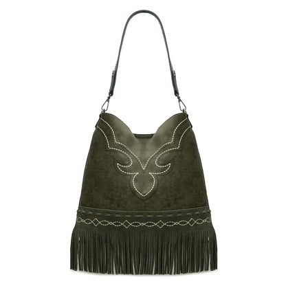 MW1341-918  Montana West Boot Stitch Fringe Hobo Bag