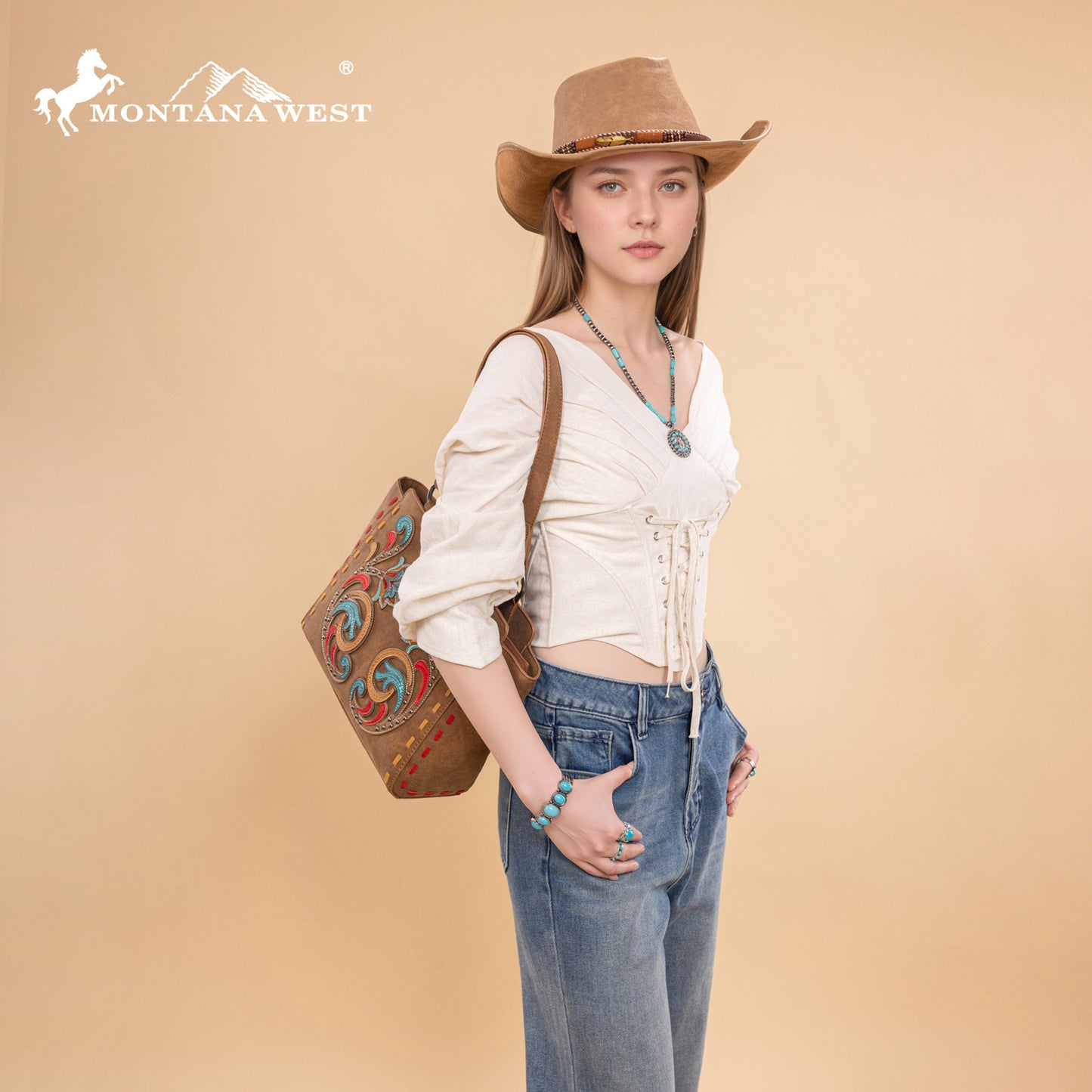 MW1348-8250  Montana West Embroidered Tote Bag