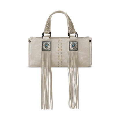 MW1351-888 Montana West Western Fringe Concho Collection Mini Crossbody Bag  - Beige