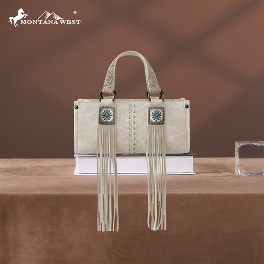 MW1351-888 Montana West Western Fringe Concho Collection Mini Crossbody Bag  - Beige