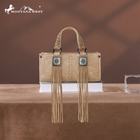 MW1351-888 Montana West Western Fringe Concho Collection Mini Crossbody Bag  -Tan