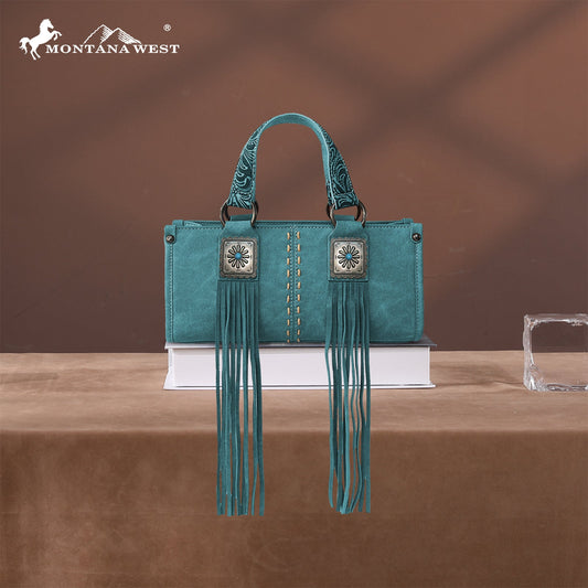 MW1351-888 Montana West Western Fringe Concho Collection Mini Crossbody Bag  -Turquoise