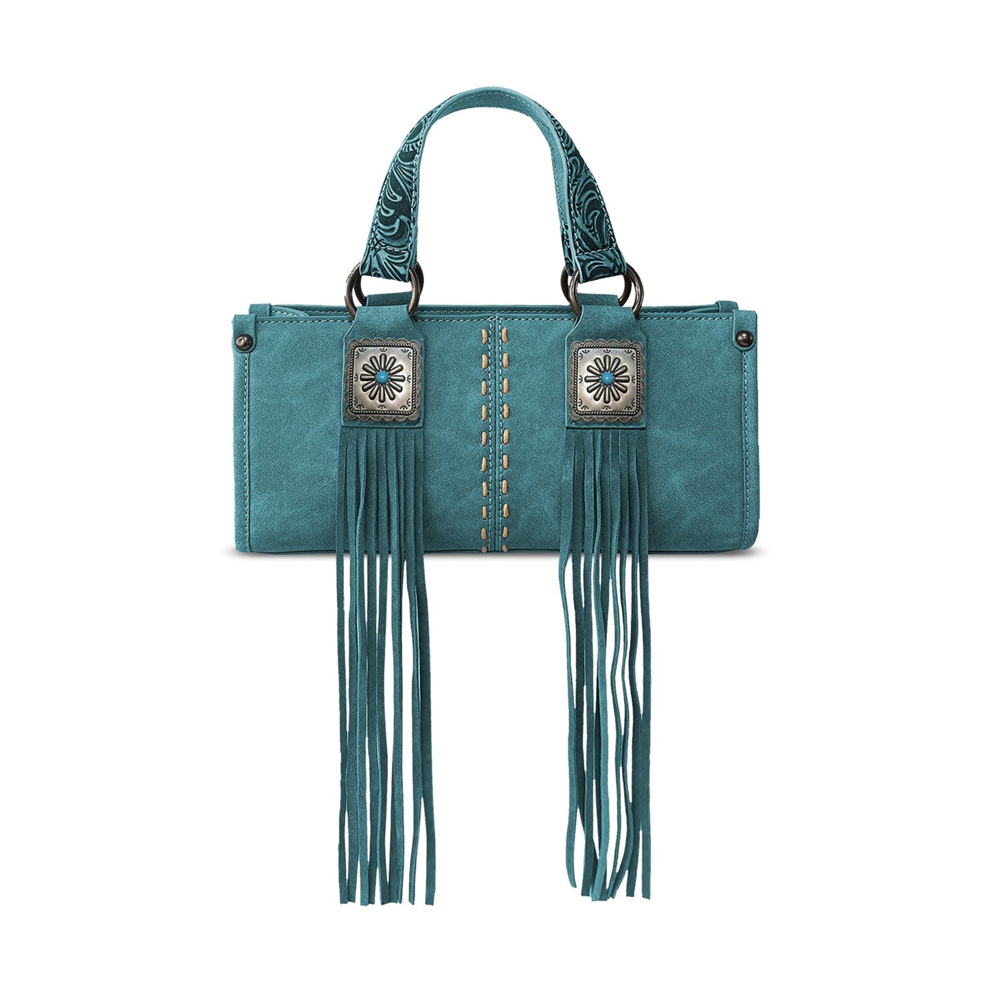 MW1351-888 Montana West Western Fringe Concho Collection Mini Crossbody Bag  -Turquoise