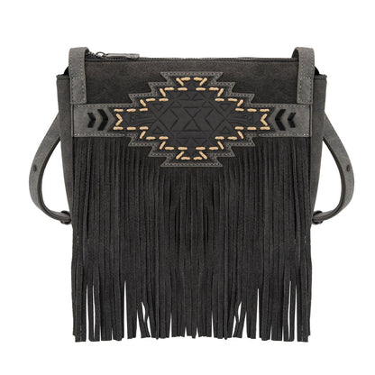 TR196-8287  Trinity Ranch Aztec Tooled Fringe Crossbody