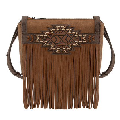 TR196-8287  Trinity Ranch Aztec Tooled Fringe Crossbody