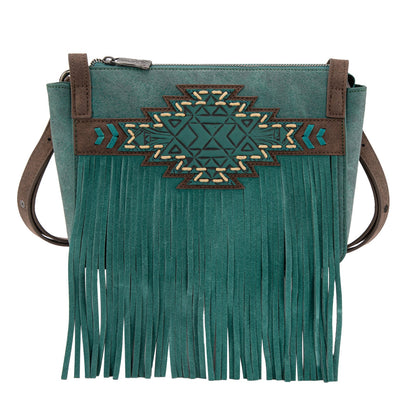 TR196-8287  Trinity Ranch Aztec Tooled Fringe Crossbody
